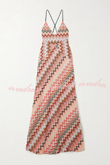 Colorful Zigzag Pattern Elegant Sling Backless Maxi Dress