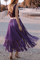 Elegant Tassel Hem Elastic Waist Casual Maxi Skirt