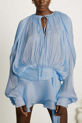 Solid Color Long-sleeved Belted Asymmetrical Mini Dress and Elastic Waist Casual Shorts Set