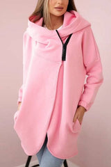 Solid Color Loose Hooded Zip-up Casual Sports Jacket