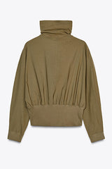 Fashionable High-neck Long-sleeved Zippered Simple Jacket