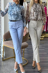 Unique Printed Loose Long-sleeved Casual Chiffon Shirt