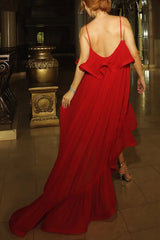 Rose Dance Chiffon Layered Ruffles High Low Hem A-line Slip Maxi Dress