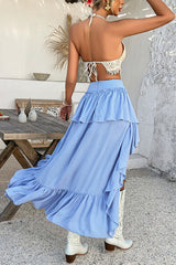 Bohemian Holiday Casual Pleated Patchwork Mini Skirt