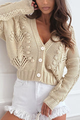 Fashionable Crochet Hollow Long Sleeve Button Knitted Sweater