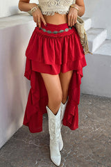 Bohemian Holiday Casual Pleated Patchwork Mini Skirt