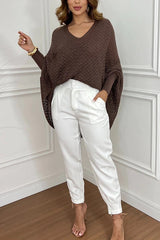 Fashion Hollow Long Sleeve Loose V-neck Knitted Sweater