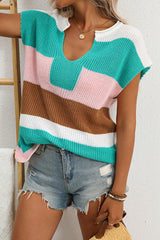 Fashionable Contrasting Color Casual Short-sleeved Loose Sweater