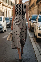 Unique Print Sleeveless Round Neck Casual Midi Dress