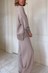 Berner High-Neck Long Sleeve Side Zipper Sweatshirt and Elastic Waist Pocketed Loose Pants Set