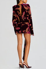 Night Out Velvet Paisley Print Long Sleeve Tie-up Tassel Loose Mini Dress