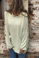Solid Color Round Neck Hollow Long Sleeve Loose Knitted Sweater