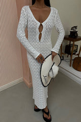 Fashion V-neck Long-sleeved Hollow Slim Maxi Dress