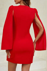 Solid Color V-neck Waist Double-breasted Elegant Mini Dress