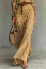 City Sleek Single Breasted Long Sleeve Warp Slit Shirt Maxi Dress