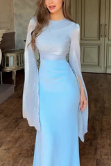 Fashionable Slit Long-sleeved Patchwork Slim-fit Maxi Dress