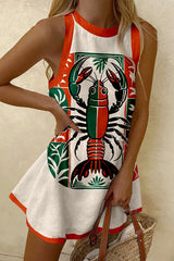 Contrast Lobster Print Sleeveless Resort Mini Dress
