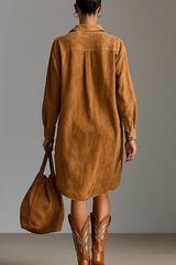 Fashionable Embroidered Loose Suede Long-sleeved Casual Mini Dress