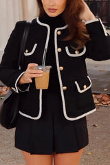 Fashionable Contrast Color Long Sleeve Button-decorated Casual Jacket