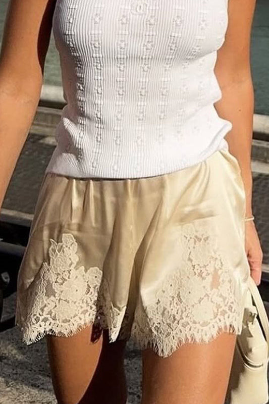 Fashion Lace Elastic Waist Casual Shorts