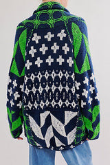 Unique Pattern Lapel Loose Long-sleeved Knitted Sweater