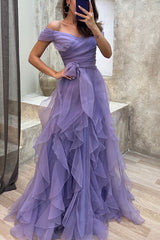 Pretty First Impression Tulle Off Shoulder Tiered Ruffle Evening Maxi Dress