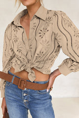 Fashion Hollow Puff Sleeve Casual Lapel Loose Shirt