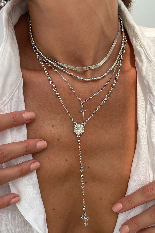 Fashionable Diamond Cross Chain Elegant Multi-layered Necklace