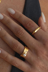Fashion Gold Plated Stainless Steel Lava Pearl Ring