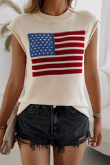 Independence Day Knitted Graphic Crew Neck Sleeveless Casual Top