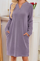 Solid Color Loose Long-sleeved Casual Knitted Mini Dress