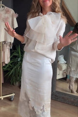 Orozco Knit Organza Bow Button-down Long Sleeve Loose Cardigan