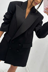 Chic Style Satin Lapel Button Up Long Sleeve Oversized Blazer