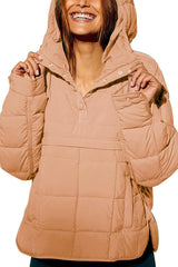 Solid Color Hooded Long-sleeved Loose Pocket Padded Top