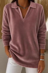 Solid Color Velvet Long-sleeved Loose Casual Top