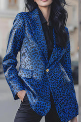 Fashionable Leopard Print Lapel Long-sleeved Blazer