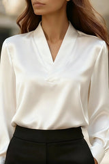 Solid Color V-neck Long-sleeved Casual Professional Shirt