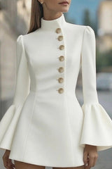 Fashionable Stand Collar Single-Breasted Slim Fit Formal Mini Dress