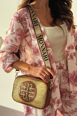 Linen Blend Botanical Print Loose-fitting Top and Elastic Waist Wide-leg Casual Pants Set