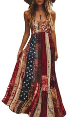 Independence Day Print Sleeveless Casual Loose Maxi Dress