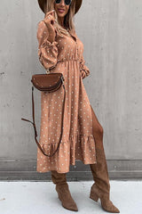 Nisha Dot Button Down Slit Midi Dress