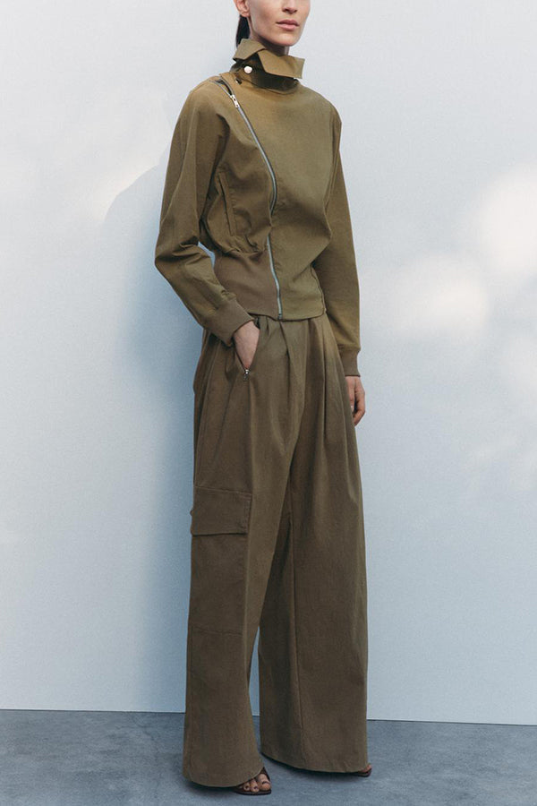 Fashionable Elastic Waist Workwear Wide-leg Pants