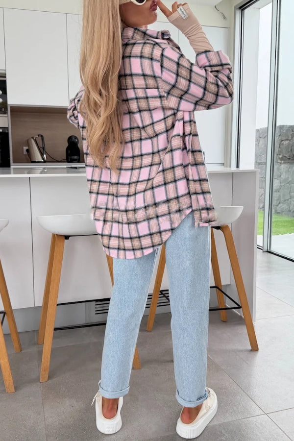Love of Mine Plaid Print Long Sleeve Oversized Blouse