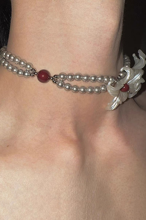 Fashionable Iris Elegant Silver Pearl Necklace