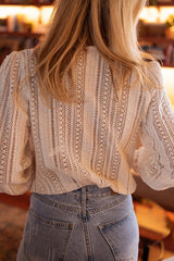 Elegant Openwork V-neck Long-sleeved Casual Shirt
