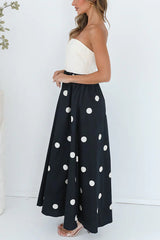 Fashion Polka Dot Print Tube Top Spliced Maxi Dress