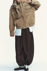 Fashionable Suede Loose Pocket Leather Jacket