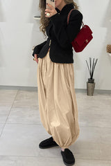 Solid Color Casual Pocket Elastic Waist Lantern Wide Leg Pants