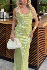 Fashionable Sequined Sexy Open Back Slim Maxi Dress