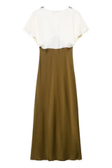 Fashionable Contrast Color V-neck Lace Stitching Maxi Dress